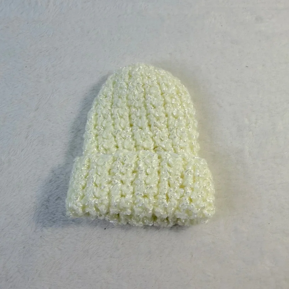 Handmade Crochet Beanie Preemie Baby Cream Like New Ribbed Knit Shower Gift
